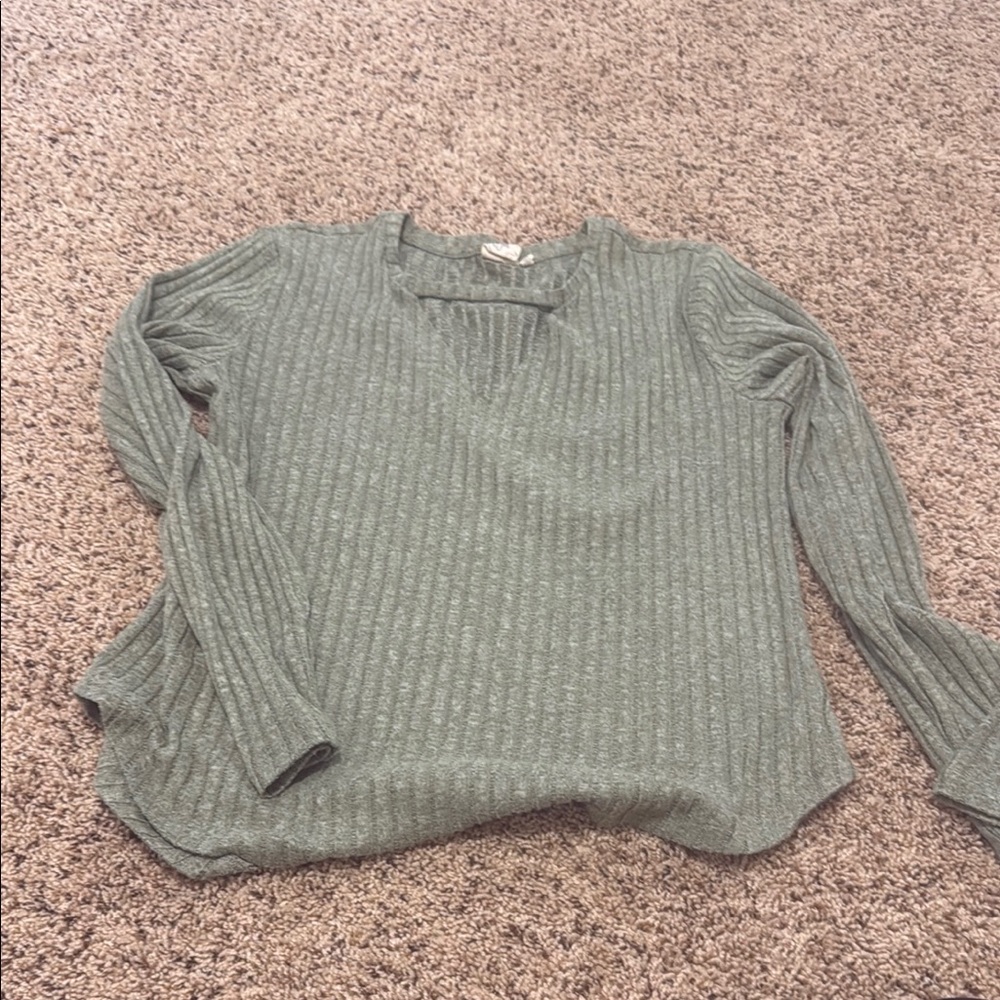White Crow Green Ribbed Sweater